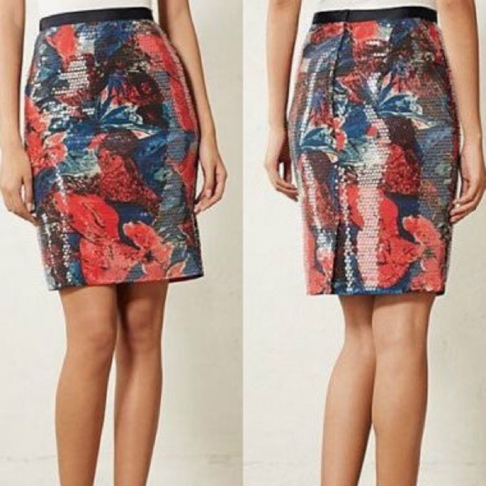 Anthropologie Sugared Fleur Sequin Pencil Skirt